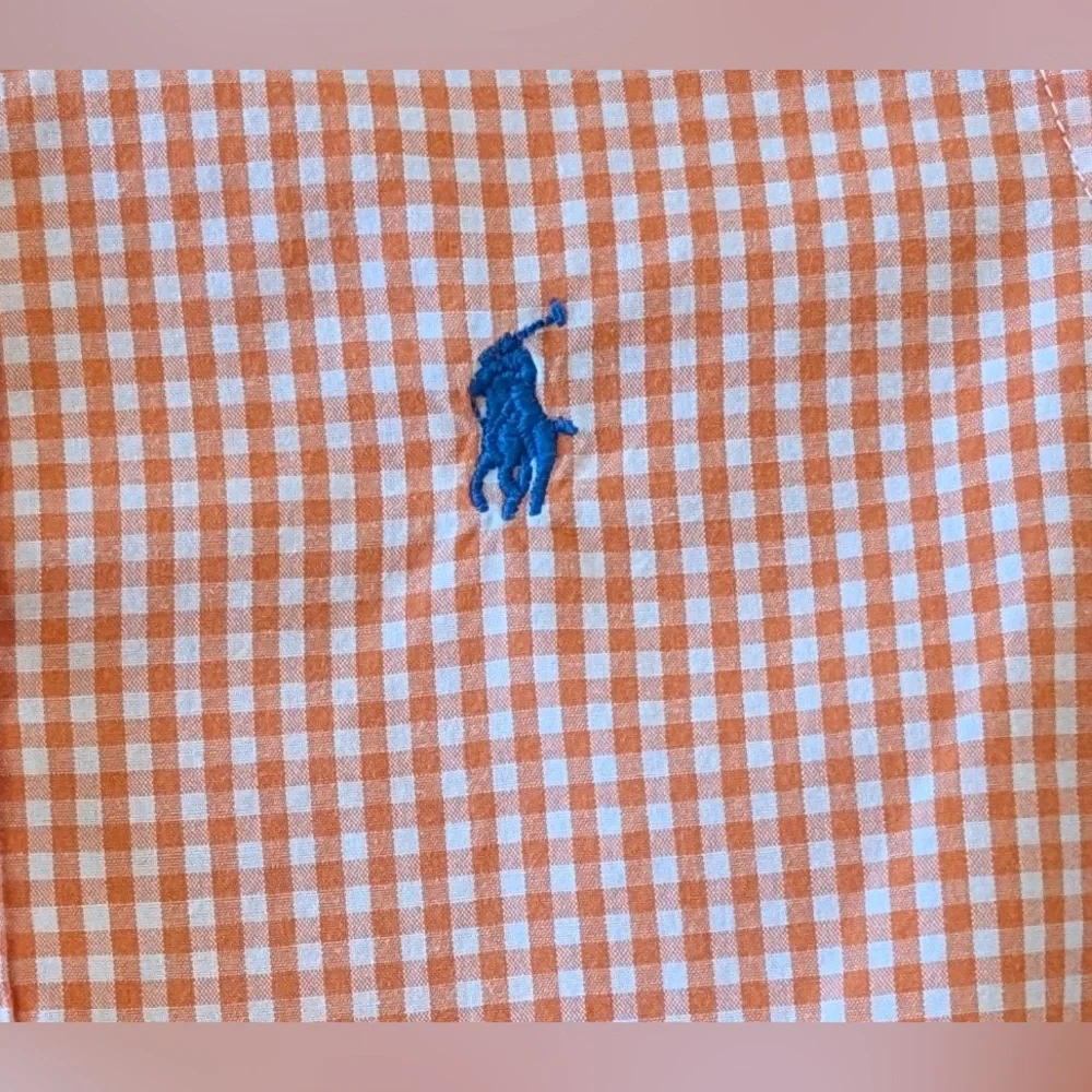 Ralph Lauren Boys Short Sleeve Button Down Top Orange White Gingham Size 2/2T